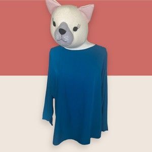 💙 VTG THIN AIR RAYON LONG DOLMAN SLEEVE BLOUSE BLUE